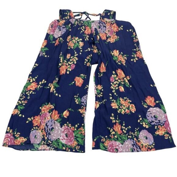 & Other Stories Blue Floral Culotte Sleeveless VNeck Jumpsuit Romper Size 4 - Picture 9 of 9